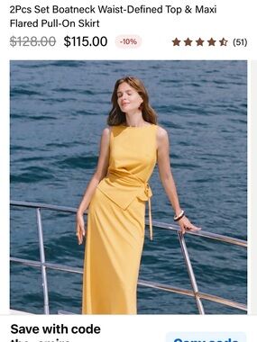 OGL Mustard Yellow Boatneck2 piece set -top Maxi skirt  with Waist Tie